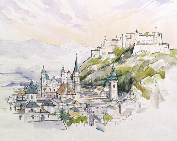 Salzburg Sunrise (w/c on paper)  à Clive  Metcalfe