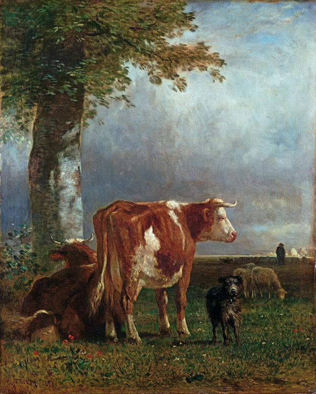 Cows in a meadow à Constant Troyon
