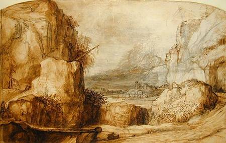 Mountainous Landscape (pen, brown ink, brush and à Constantin Daniel van Renesse