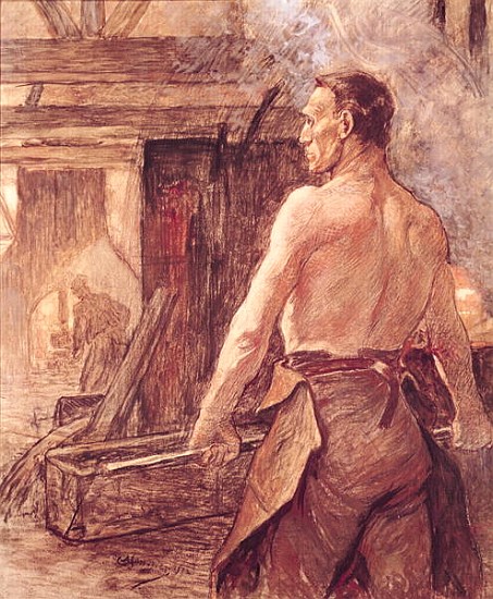 Foundry Worker, 1902 (pastel & gouache on paper) à Constantin Emile Meunier