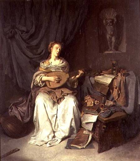 Girl Singing and Playing a Lute à Cornelis Bega