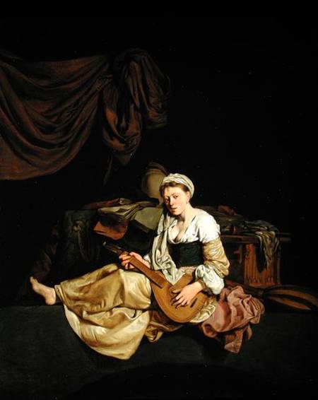 Young Woman Playing a Mandolin à Cornelis Bega