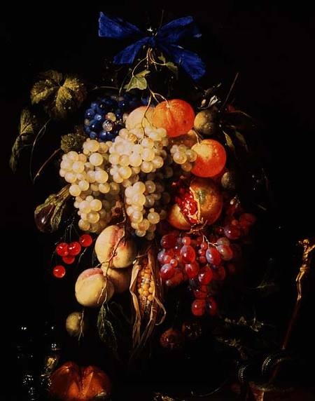 Bouquet of Fruit with Eucharistic Symbols on a Ledge Below à Cornelis de Heem