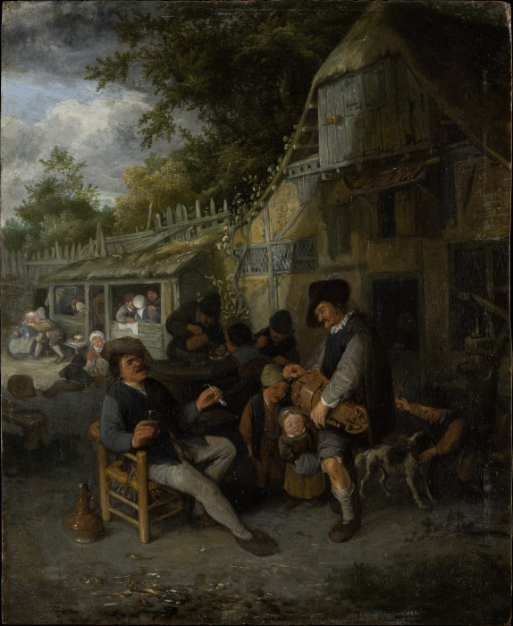 Country Inn with Hurdy-Gurdy Player à Cornelis Dusart