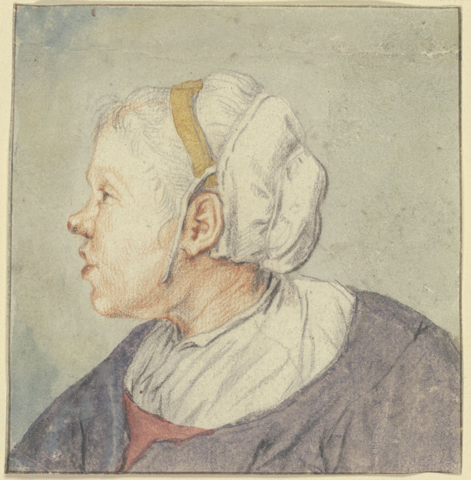 Frauenkopf mit einer kleinen Haube à Cornelis Dusart