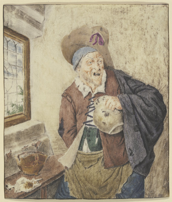Zerlumpter Bauer bei einem Fenster, den Krug in der Hand à Cornelis Dusart
