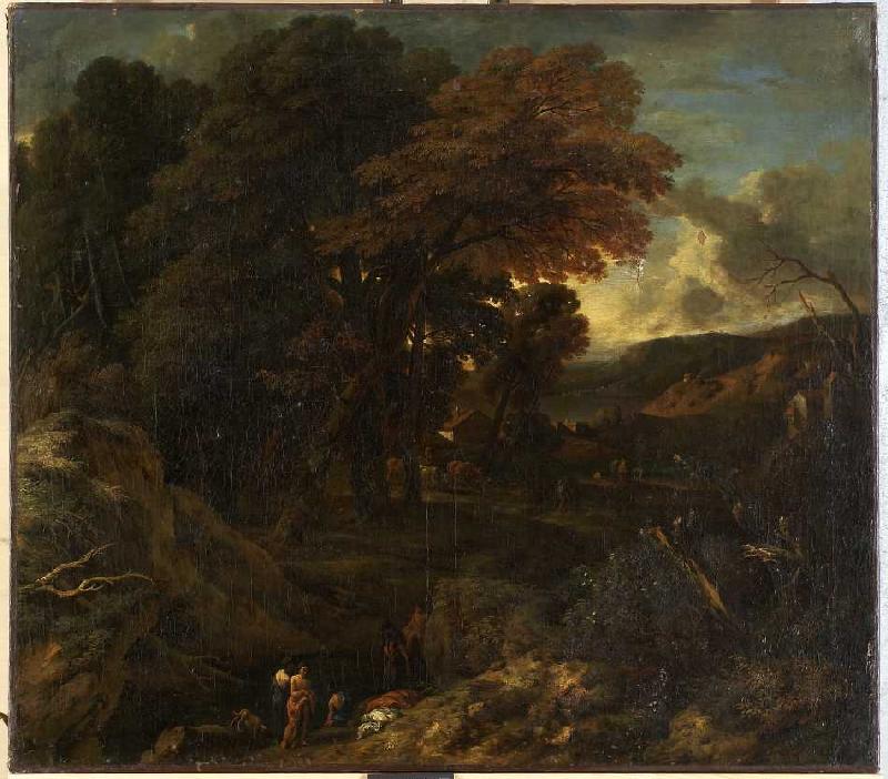 Italienische Landschaft mit Badenden. à Cornelis Huysmans