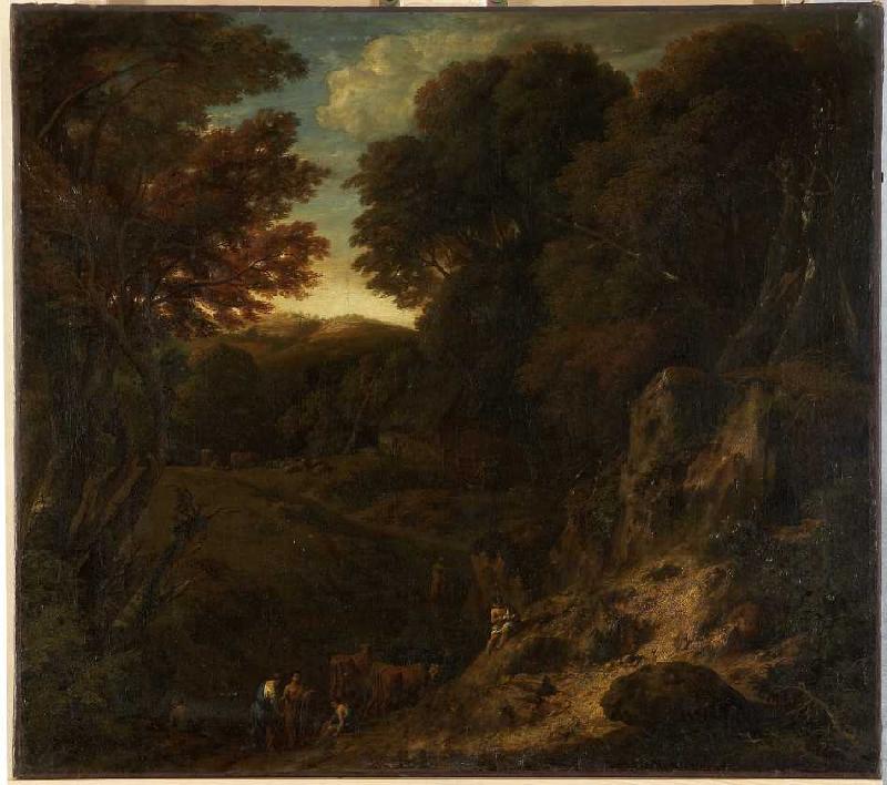 Italienische Waldlandschaft mit Viehtränke. à Cornelis Huysmans