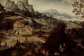 Paysage avec repos lors de l'évasion vers l'Egypte et meurtre de l'enfant de Bethlehemm à Cornelis Massys