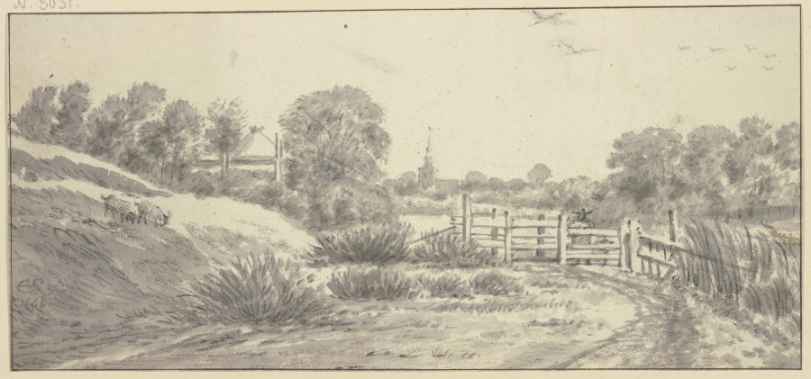 Landschaft mit Zaun, Hirte mit Hund, links zwei Ziegen à Cornelis Saftleven