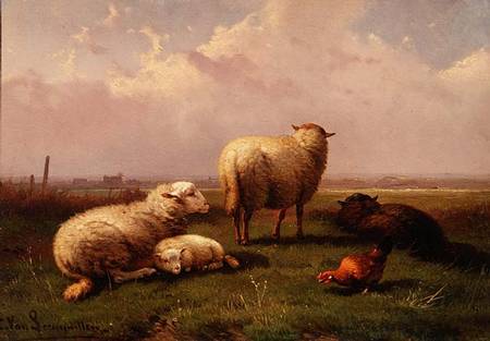 Sheep Dozing in a Pasture à Cornelis van Leemputten