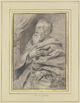 Der Heilige Petrus, die linke Hand auf einem Buche und den Schlüssel haltend, die rechte auf der Bru