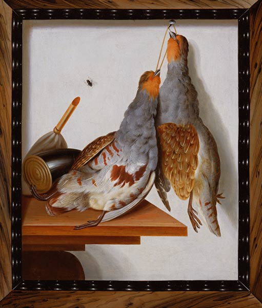 Trompe l'Oeil of Two Partridges Hanging from a Nail à Cornelius Biltius