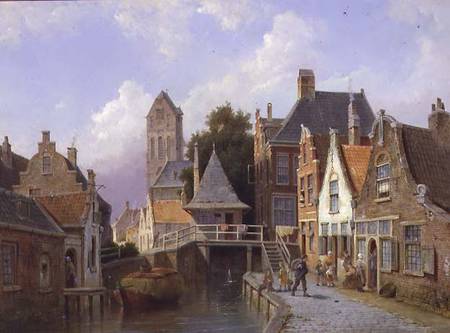 Canal Scene in Holland à Cornelius Christian Dommelshuizen
