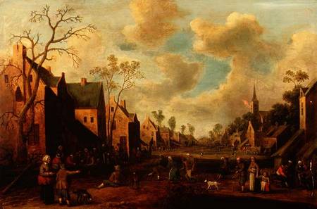 Peasants Merrymaking in a Village Street à Cornelius Droochsloot