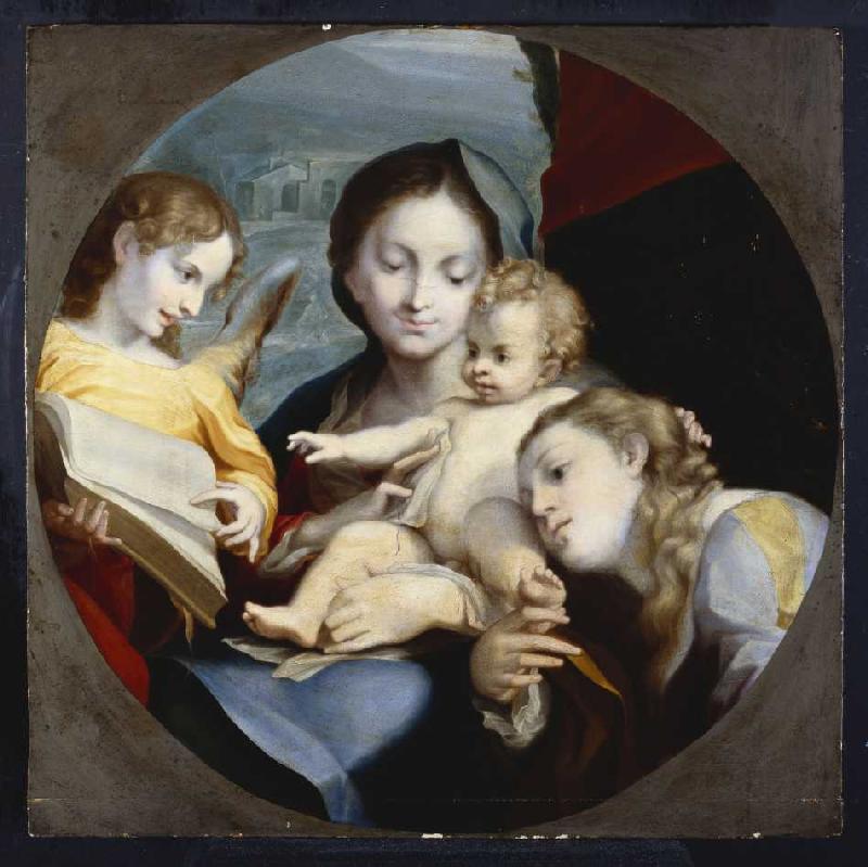 Madonna mit Kind, der hl. Katharina und einem Engel. à alias Antonio Allegri Correggio (alias Le Corrège)