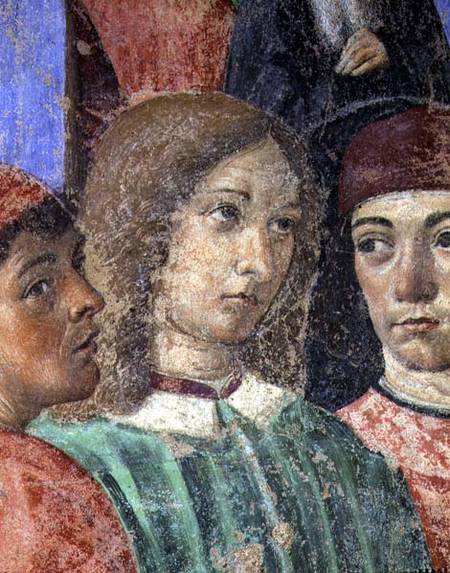 The Procession of the Bishop in Front of the Church of S. Ambrogio detail of Poliziano (1454-94) Pic à Cosimo Rosselli