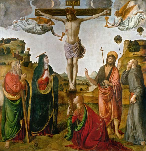 Crucifixion du Christ avec Marie et Saint-Jean, Marie-Madeleine, Andreas et François à Cosimo Rossetti