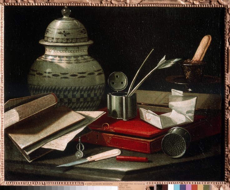 Still life with writting implements à Cristoforo Monari