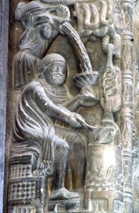 January, old man cooking, a detail from the west portal à École croate
