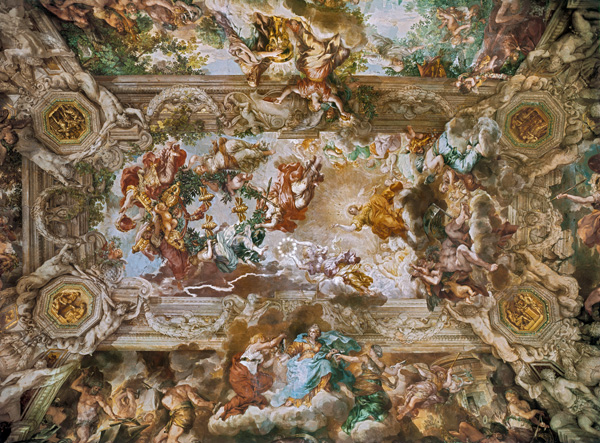 Glorification of the Reign of Pope Urban VIII (1568-1644) ceiling painting in the Great Hall à da Cortona, Pietro (alias Pietro Berrettini)