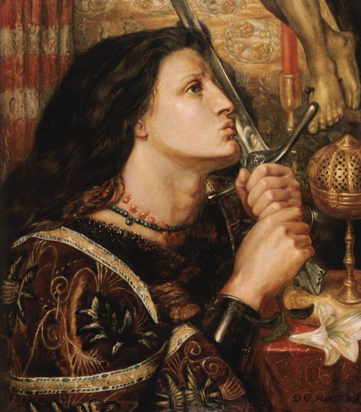 Le Jeanne d' Arc embrasse l'épée de la libération à Dante Gabriel Rossetti