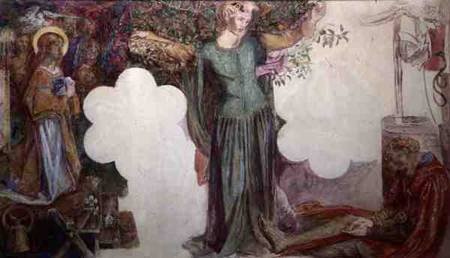 Sir Lancelot's Vision, study for the fresco painting in the Oxford Union à Dante Gabriel Rossetti