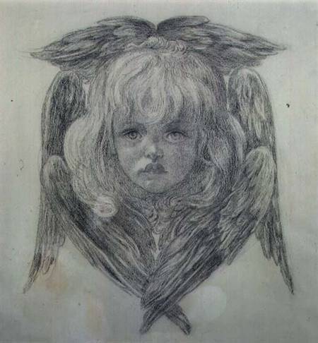 Study for the head of a child angel in 'The Blessed Damozel' à Dante Gabriel Rossetti