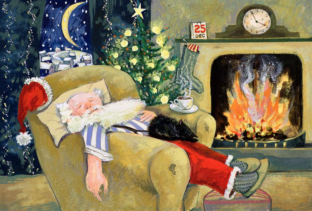Santa sleeping by the fire, 1995  à David  Cooke