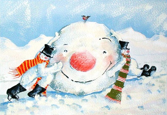 Building a Snowman (gouache on paper)  à David  Cooke