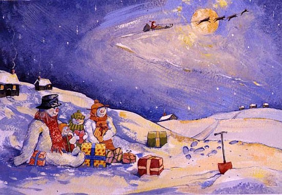 Snowman Family Christmas (w/c on paper)  à David  Cooke