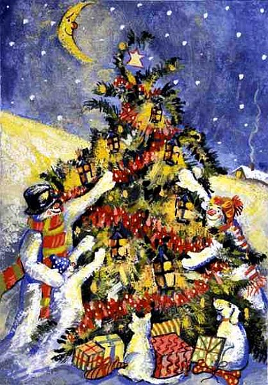 Snowmen Decorating the Christmas Tree, 1999 (gouache on paper)  à David  Cooke