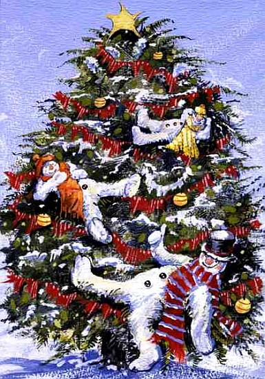 Snowmen in a Christmas Tree, 1999 (gouache on paper)  à David  Cooke