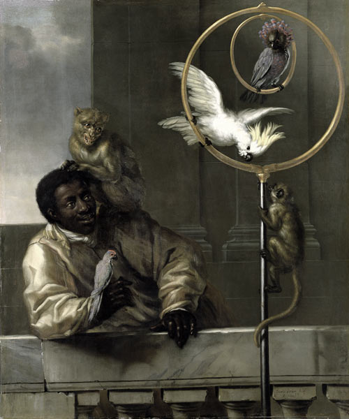 Negro with Parrots and Monkeys à David Klocker Ehrenstrahl
