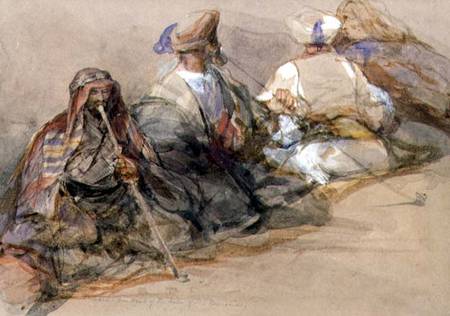 Group of Arab figures, two smoking a cubuk à David Roberts
