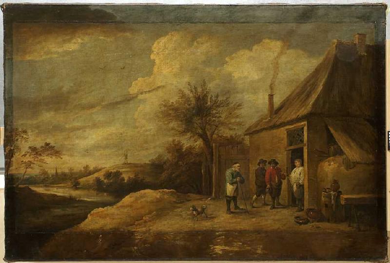 Landschaft mit einem Wirtshaus am Fluss. à David Teniers
