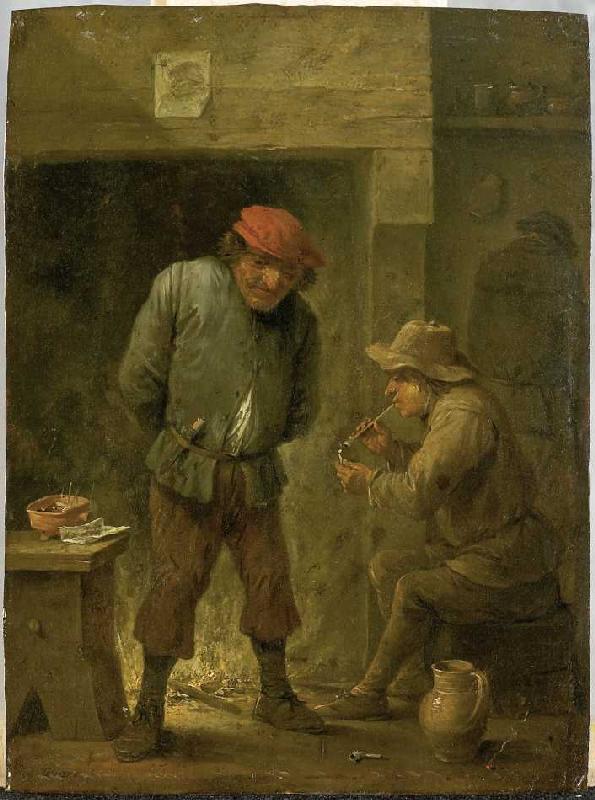 Zwei Bauern am Kamin. à David Teniers