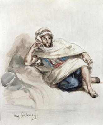 Seated Arab (w/c on paper) à Delacroix