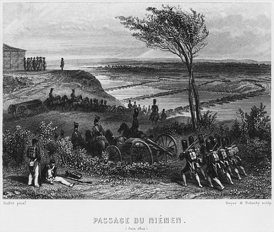 Crossing the River Niemen in June 1812; engraved by Beyer and Doherty à Denis-Auguste-Marie Raffet