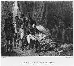 Last moments of Marshal Lannes, Duke of Montebello, at the battle of Essling on 22nd May 1809; engra