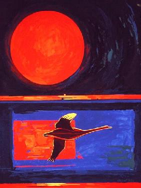 Sunset and Swan, 2003 (gouache on paper) 