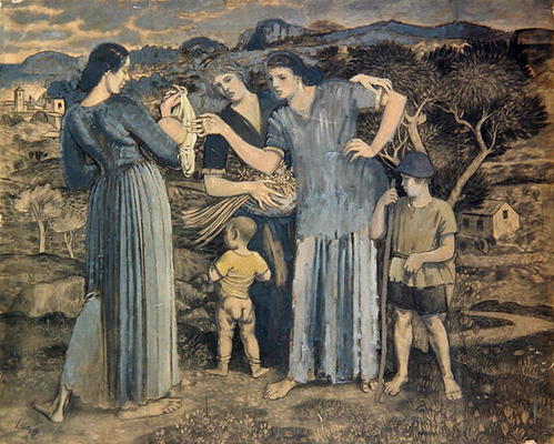 Mothers and Children in Landscape, 1914 (charcoal & oil on paper adhered to canvas) à Derwent Lees