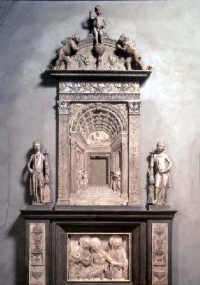 Tabernacle with an architectural trompe l'oeil panel, angel candelabra and a Pieta