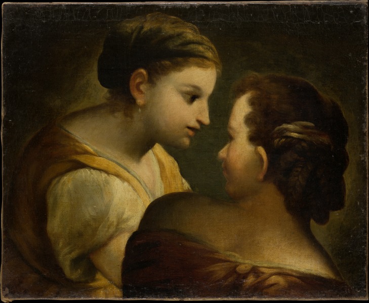 Two Girls in Conversation à Maître allemand du XVIIIe siècle
