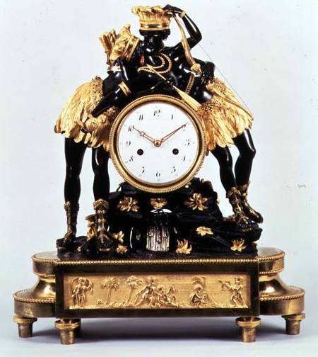 French Directoire ormolu and bronze clock à Deverberie et Companie