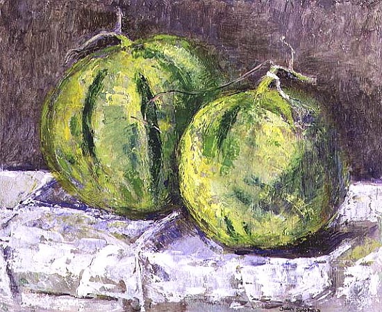 Melons on a napkin, 1993 (board)  à Diana  Schofield