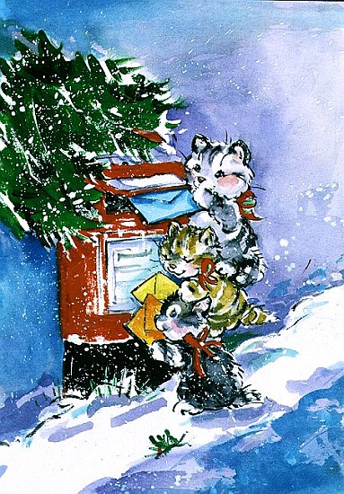 Kittens Posting Christmas Cards, 1996 (w/c)  à Diane  Matthes
