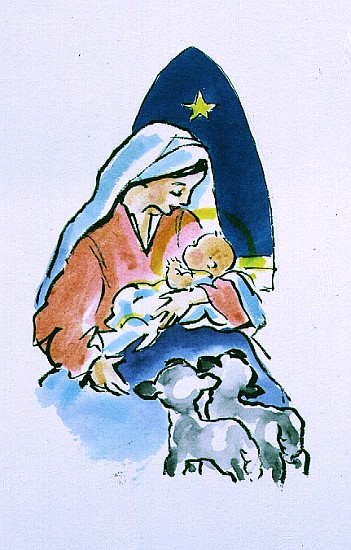 Madonna and Child with Lambs, 1996 (w/c)  à Diane  Matthes