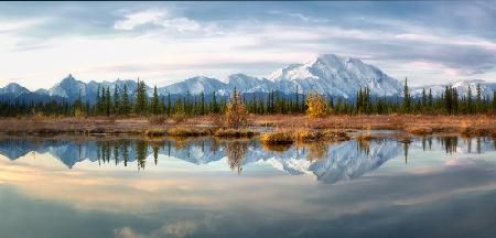 Reflection of Denali Mountains in Autumn