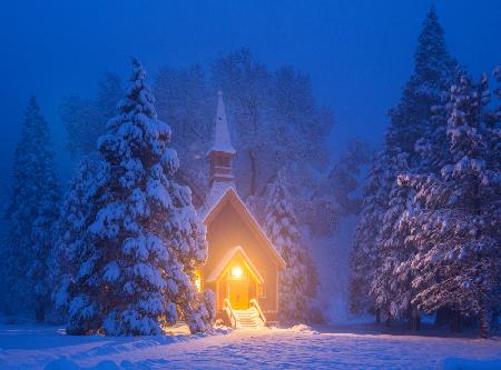 Yosemite Chapel in Blue Hour